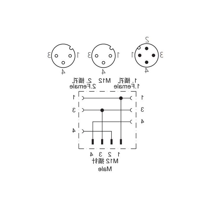 M12 4Pin公/2M12 3针母，y型连接器，644491