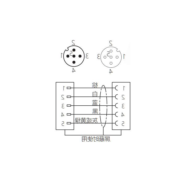 M12 5Pin, female straight to male straight, double end precast PUR flexible cable, orange sheath, 64T533-XXX